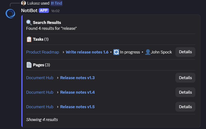 Search Notion with /find command